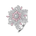 Anillo giratorio de lujo con copo de nieve, piedras rosas y circonitas blancas - Abierto Ajustable / Circonita Rosa