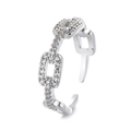 Adjustable silver chain ring with pavé cubic zirconia links in a minimalist open design - Adjustable Open / White Gold