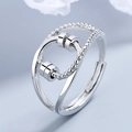 Verstellbarer silberner Spinner-Ring mit drei Gleitperlen zur Linderung von Angstzuständen - Einstellbar Offen / Weißgold