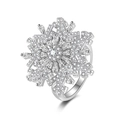 Luxury rotating silver snowflake ring featuring sparkling cubic zirconia crystals - Adjustable Open / White Zirconia