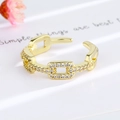 Adjustable gold chain link ring featuring sparkling pavé zircon stones in a trendy style - Adjustable Open / Gold