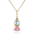 Elegante collana dorata con gemma blu e pietre rosa a goccia in stile sirena chic - Stile Gonna in Pietra di Pera Rosa (KL115)