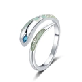 Silver snake open ring with blue stone and green enamel for punk fashion aesthetic - White Gold