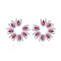 Elegant silver flower earrings with radiant red pear-cut stones and white zircon accents - Red Zircon