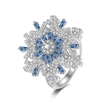 Anillo de copo de nieve giratorio con cristales baguette azules y circonitas blancas - Abierto Ajustable / Circonita Azul