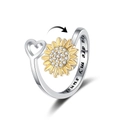 Drehbarer Sonnenblumenring mit Herz-Design, Silberband und Zirkonia-Verzierung - Einstellbar Offen / Sonnenblume Graviert: You are my sunshine