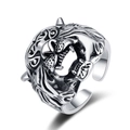 Vintage zilveren tijgerkop ring voor heren met realistische details van dieren snijwerk - Verstelbaar Open / Antiek zilver