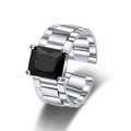 Vintage-Ring mit rechteckigem schwarzem Zirkon und versilbertem Kettendesign, verstellbar - Einstellbar Offen / Antik Silber