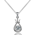 Elegant crown teardrop pendant necklace in sterling silver with round cubic zirconia stone - Silver-White Zirconia