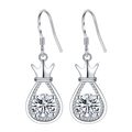 Elegant silver crown teardrop earrings with sparkling round zirconia on white background - Silver-White Zirconia