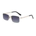 Classic rectangle gold metal sunglasses with grey gradient lenses and decorative temple screw - Gold Double Grey (C2金双灰)