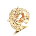 Goudkleurige tijgerkop ring met gedetailleerd snijwerk en een verstelbare open ringband - Verstelbaar Open / Goud