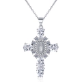 Collana a croce in argento con zirconi micro-pave e ciondolo centrale Vergine Maria - Argento-Zircone Bianco