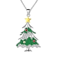 Sterling silver Christmas tree pendant necklace with green enamel and sparkling crystals - Christmas Tree Shape / Two Colors