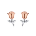 Dreidimensionale Rosen-Ohrstecker in zweifarbigem Roségold- und Silber-Finish - Stud Ohrringe / Roségoldene Rosenblüte