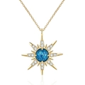 Collier étoile dorée avec pierre centrale bleu foncé et détails en zircon blanc - Or
