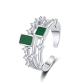 Three-layer silver-toned ring with green rectangular accents and sparkling zircon stones - Adjustable Open / Platinum-Green