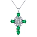 Collana a croce argento con gemme verdi a goccia e ciondolo Madonna con zirconi - Argento-Zircone Verde