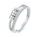 Silver adjustable rotating anxiety ring with sparkling crystals and three movable beads - Adjustable Open / White Gold