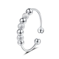 Minimalist S925 sterling silver spinning anxiety ring with frosted and polished beads - Adjustable Open / Silver-925 Sterling Silver