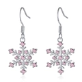 Boucles d'oreilles flocon argentées avec zircons roses et design hexagonal symétrique - Zircone Rose