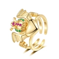 Golden crown ring with heart wings featuring pink and green zircons in an open band - Adjustable Open / Gold