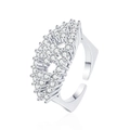 Anello aperto largo argento con file multiple di zirconi cubici in design a ventaglio - Aperto Regolabile / Platino + Zircone Bianco