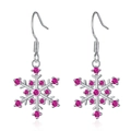 Élégantes boucles d'oreilles flocon de neige argentées avec zircons magenta vibrants - Zircon Rouge