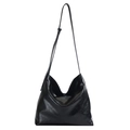 Grand sac hobo noir en similicuir avec texture vintage et bandoulière réglable - Noir