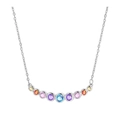 Rainbow necklace with multi-colored round cubic zirconia pendant on silver chain - White Gold Color (XL0078)