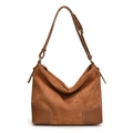 Borsa hobo in pelle scamosciata marrone con cuciture a contrasto e inserti in pelle - Marrone