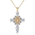 Golden Virgin Mary cross necklace with micro-paved cubic zirconia stones and O-chain - Gold with White Zirconia