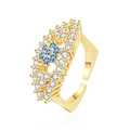 Anello d'oro regolabile con zirconi bianchi e blu scintillanti a forma di ventaglio - Aperto Regolabile / Oro + Zircone blu