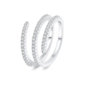 Three-layer silver spiral ring with micro-paved white zircons on a clean white background - Adjustable Open / White Gold