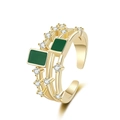 Three-layer gold open ring with green enamel rectangles and zircon stones - Adjustable Open / Gold Plated Green