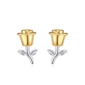 Elegante zweifarbige Rosenohrringe in Gold und Silber mit polierter Metalloberfläche - Stud Ohrringe / Goldfarbe - Rose