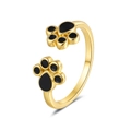 Anillo abierto minimalista de huella de gato dorado con esmalte negro, estilo chic - Abierto Ajustable / Dorado