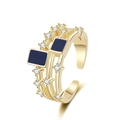 Three-layer gold open ring with dark blue square enamel and micro-set cubic zirconia - Adjustable Open / Gold-Blue