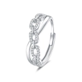 Silver interlocking chain ring with sparkling cubic zirconia on a white background - Adjustable Open / White Gold