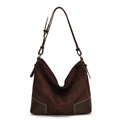 Borsa hobo marrone scuro in pelle PU opaca con cuciture bianche e tracolla regolabile - Marrone