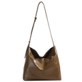 Grand sac cabas minimaliste marron foncé en simili cuir vintage avec texture souple - Marron