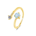Minimalist gold adjustable ring featuring a round blue opal and white zircon stones - Adjustable Open / Gold