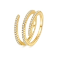 Three-layer spiral spring ring in golden finish with pave-set white zircons - Adjustable Open / Gold