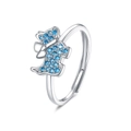 Verstelbare zilveren hondenring met blauwe kristallen hondenknop en een strikdetail - Verstelbaar Open / Witgoud Kleur-Blauwe Zirconia