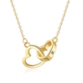 Elegant gold double interlocking heart necklace with a small diamond on a dainty chain - Gold (XL0077)