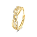 Adjustable golden link chain ring for women with pave-set zircon stones in a square motif - Adjustable Open / Gold