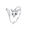 Adjustable silver fox ring featuring a wrap-around design and black stone eyes - Adjustable Open / Silver