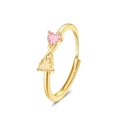 Verstellbarer Goldring mit zwei herzförmigen Zirkonia in Rosa und Champagnergelb - Einstellbar Offen / Gold