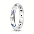 Silberner Ring mit Stern- und Mondthema, blauen Edelsteinen und glitzernden Zirkonia - US 7 / Weißgold