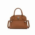 Caramel brown pebbled leather handbag with silver lock and detachable shoulder strap - Brown